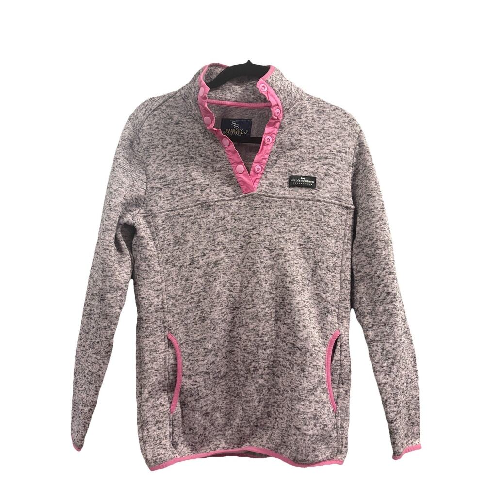 Simply Southern Gray Pink Snap Pullover Sweatshirt Womens Size M Long Sleeve